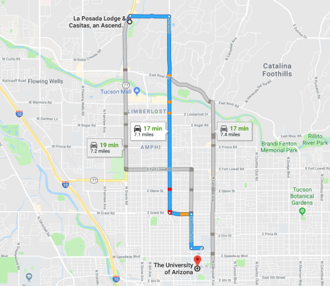 directions from hotel to university of arizona